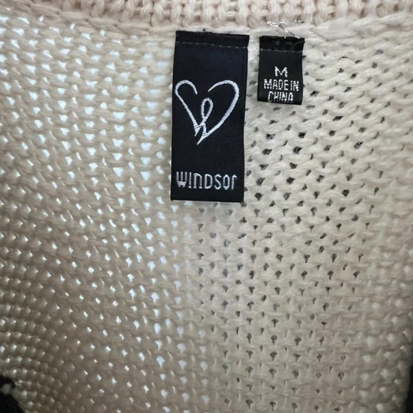 Western Style Knit Stripe Waterfall Fringe Cardigan Black & Cream Sweater- M - Picture 4 of 7